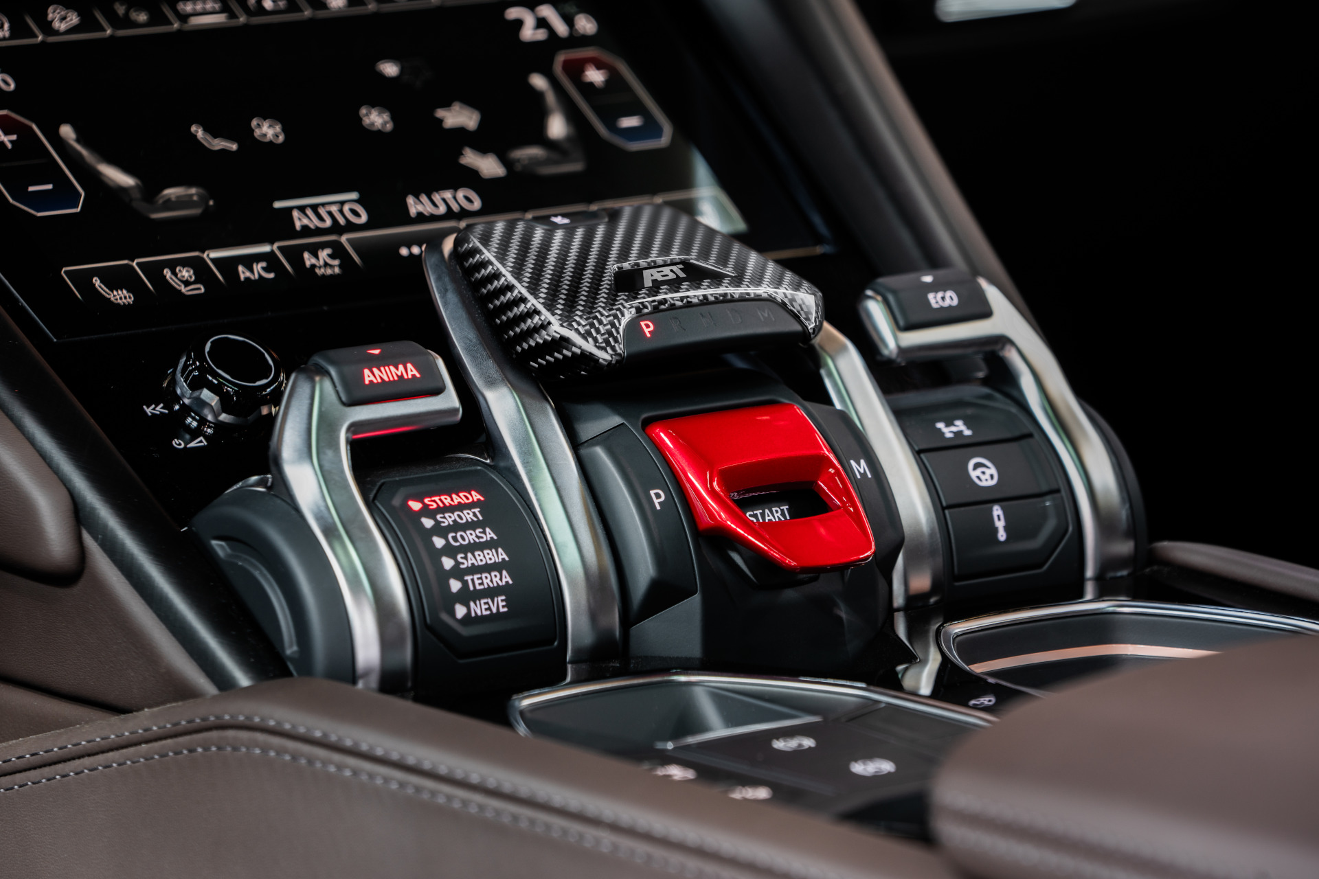 Close-up of the centre console